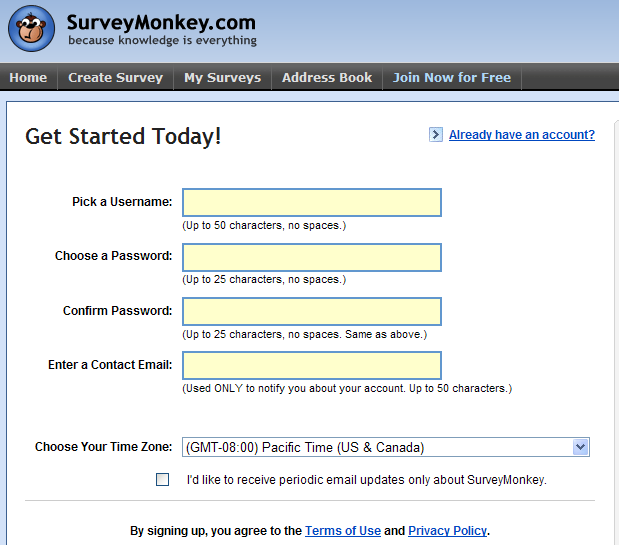 survey monkey signup