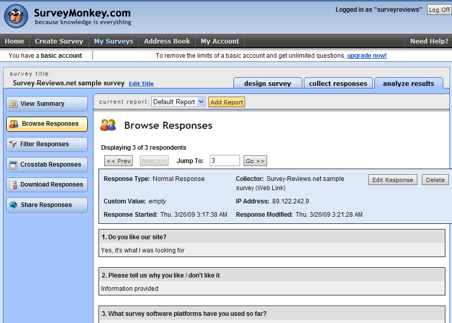 survey monkey survey report details