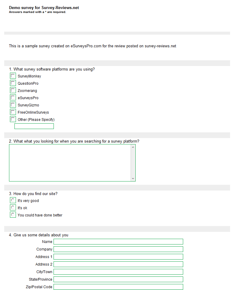 Online survey sample